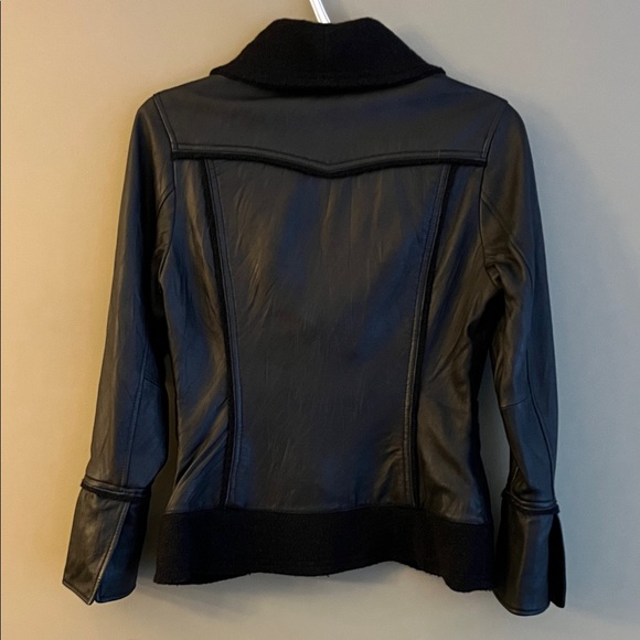 Leather & Wool Jacket with Tie Detail - Picture 9 of 16